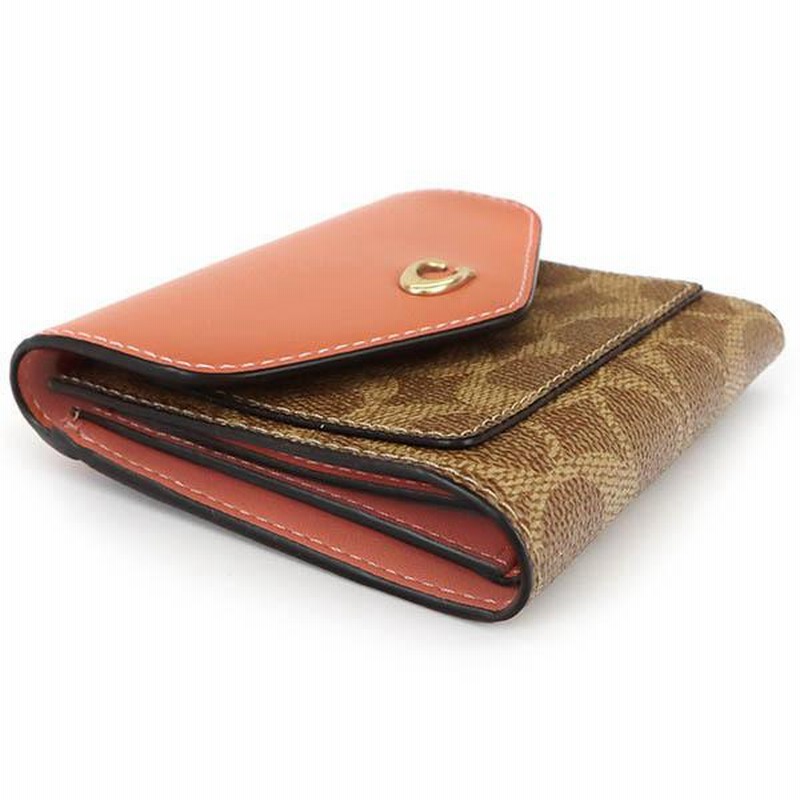 COACHベージュ/オレンジ コーチ 二つ折り財布 COACH 財布 レディース シグネチャー