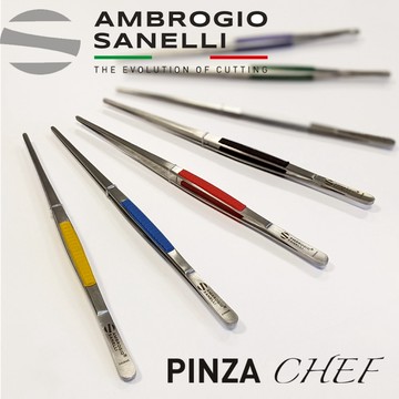 蓋瑞廚物【SANELLI 義大利 2024年新品 矽膠耐熱握柄 主廚夾 30cm 】  主廚夾 鑷子 食物夾  窄餐夾