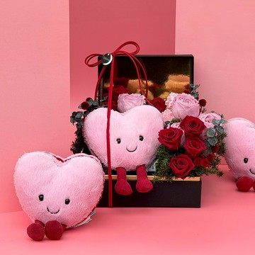 情人節限定【CNFlower】甜心 恆星花禮 (Jellycat柯萊特愛心馬卡龍) 永生花  怎麼放都美