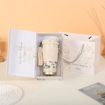 新款鈴蘭花咖啡杯316不銹鋼保溫杯高顏值男女生吸管杯便攜禮品杯