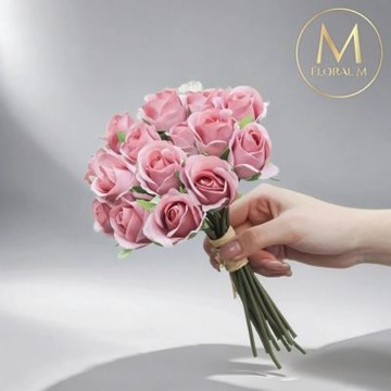 【Floral M】法式西麗雅玫瑰公主粉仿真花花材10入組(人造花/仿真花/假花/花藝DIY/裝飾花材)