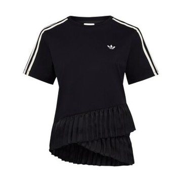 Adidas Pleat Tee 女款 黑色 三葉草 下擺造型 百摺 T恤 運動 休閒 短袖 LF2343