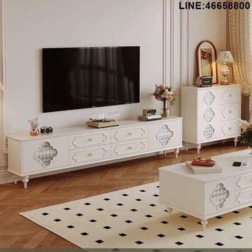 免運 開立發票 電視櫃 收納櫃 儲物櫃 落地櫃 背景櫃 法式電視櫃復古實木客廳組合家用輕奢奶油風新款落地電視機櫃 支持訂製