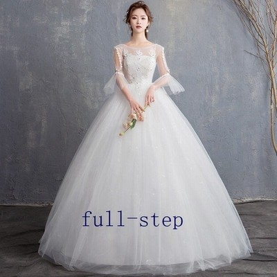 ウェディングドレス 袖あり 白 安い 結婚式 花嫁 二次会 パーティードレス スピーカースリーブ レースアップ プリンセスライン ウエディング 大きいサイズ 通販 Lineポイント最大get Lineショッピング