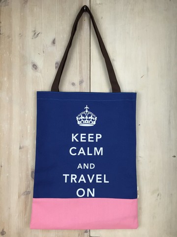 英倫風格帆布袋 海軍藍 粉紅色