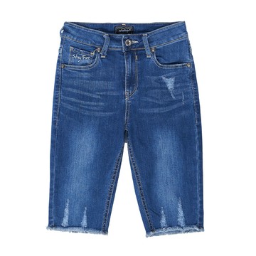 5th STREET｜女裝｜彈力修身不修邊五分牛仔褲｜酵洗藍