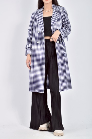 (M) top do質感棉質純棉格紋袖口綁帶內抽繩藍色外套