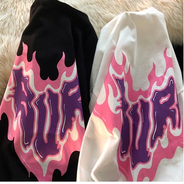 BURN粉紫火焰 咖啡狗狗 短袖 純棉 現貨 S~XL 情侶裝 台灣製【Y0899-37】情侶T 班服 快速出貨