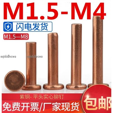 台灣💯（M1.5-M4）銅鉚釘紫銅平頭實心鉚釘銅釘手打敲擊式卯釘M1.5M2M2.5M3M4