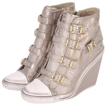 ASH THELMA 迸裂紋釦帶楔型休閒鞋(灰色)