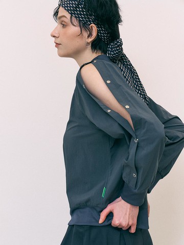 Sleeve Slit Woven Sweatshirt [CHARCOAL]