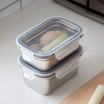 卡扣式304不鏽鋼保鮮盒(附蓋)-650ml-3入 單一規格