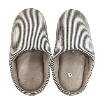 ego life 日式條紋防滑靜音麂皮鞋底保暖包頭室內拖鞋  藍色  XXL(44-45)