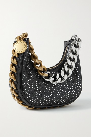 Stella McCartney - Frayme Crystal-embellished Vegetarian Leather Shoulder Bag - Black - one size