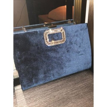 歐美名媛冬新款復古金絲絨鏈條晚宴方扣RV禮服包女簡約手拿信封包