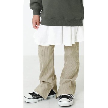 日本 devirock - 俐落羅紋開衩喇叭寬褲-灰杏