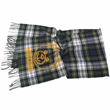 MOSCHINO 格紋泰迪熊毛絨圖案綠色羊毛披肩 圍巾