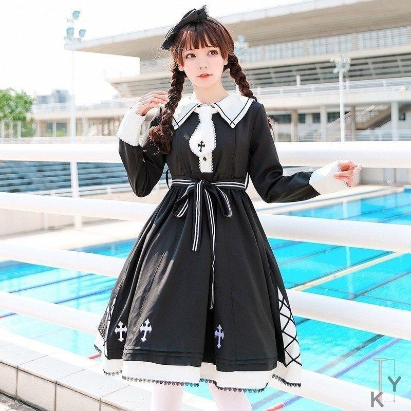 ハロウィン系 黒ドレス ロリータ ワンピース 可愛い　lolita 森ガール