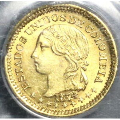 アンティークコイン 1874 PCGS MS 62コロンビアゴールド1ペソコンドル