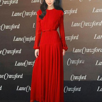 時尚明星同款唯美紅色結婚長裙
