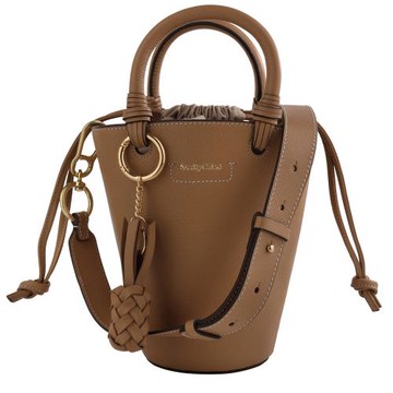 See by Chloe-Cecilia 編織鳳梨吊飾皮革手提/斜背水桶包(卡其駝)小款