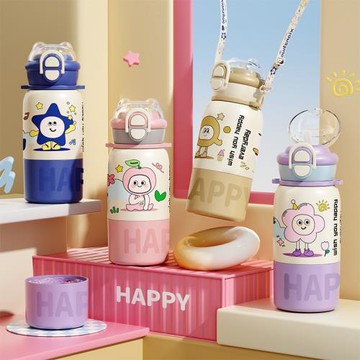 兒童吸管保溫杯三飲彈跳蓋316不銹鋼大容量便攜安全耐摔水杯