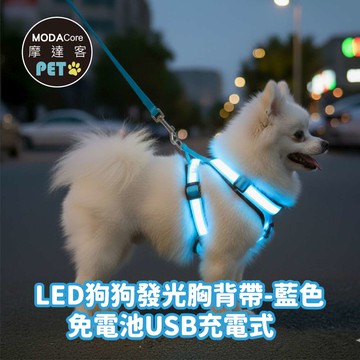 摩達客寵物-LED狗狗發光胸背帶 夜間遛狗 免電池USB充電式 兩色多尺寸  保護防撞防走失