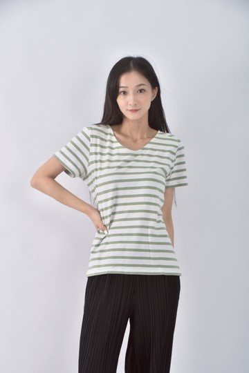 (S) lativ條紋綠色短袖上衣