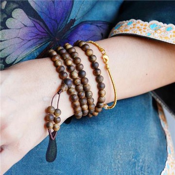 (免運)國香鶯歌綠奇楠沉香手串海南電白天然種植棋楠黑油108顆手鏈