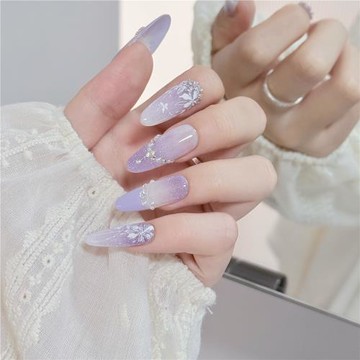 高品鉆飾鋯石仿華子紫色系招財仙女風長甲溫柔公主風新款溫柔長甲