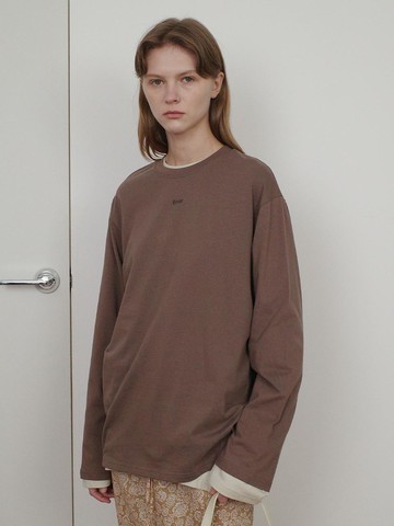 Basic Cotton Loose Fit Long Sleeve T-shirt [Brown]