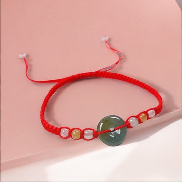 【願‧平安】冰綠翡翠平安扣編織手鍊 | 天然A貨翡翠 | 送禮