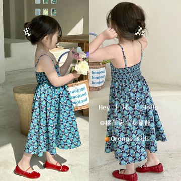 Orange Kids🍊【100-140】女童吊帶裙 韓系度假風連身裙 女童洋氣背心裙 小中童裝 女童洋裝 韓版童裝