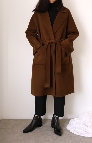 純手工縫製經典剪裁喀什米爾羊毛中長大衣 - 義式espresso