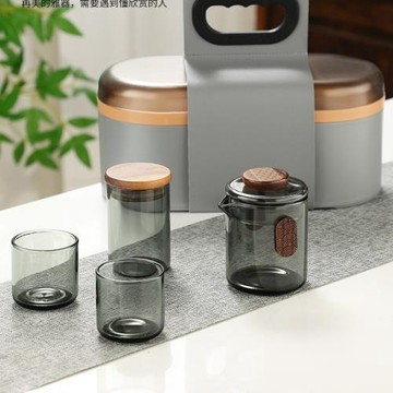茶餅收納盒玻璃旅行茶具一壺二杯功夫茶便攜戶外露營手抓小泡茶壺