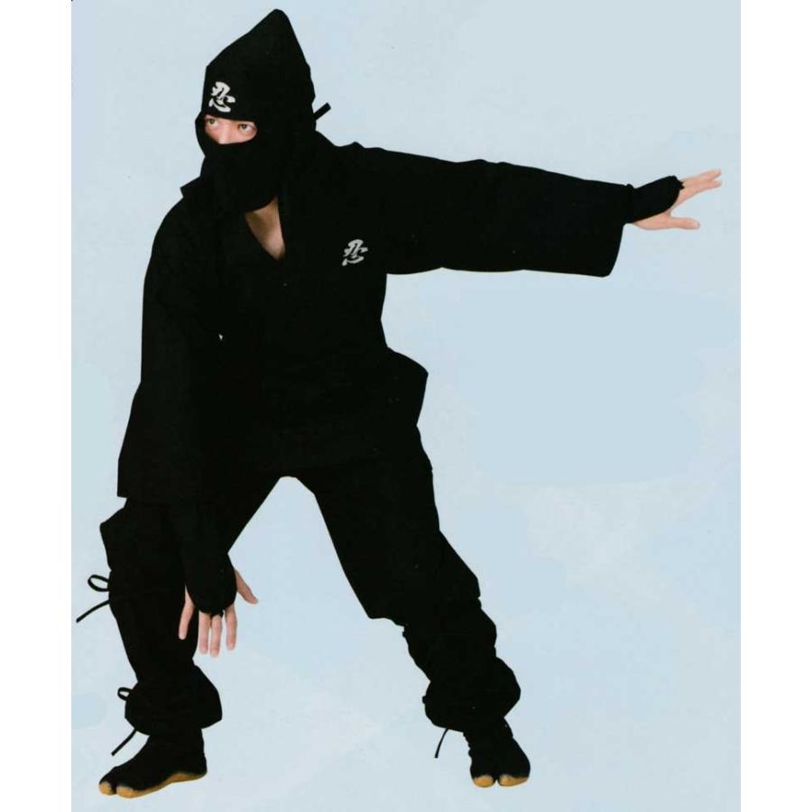 忍者衣装「NINJA」6点セット（頭巾・鉢巻・手甲・上衣・下衣・帯）記