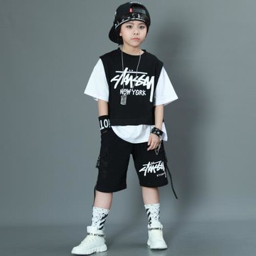 男童街舞潮裝嘻哈帥氣女童爵士套裝夏季男孩炫酷兒童架子鼓演出服