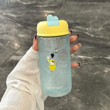 下雨貓新款女生水杯 高顏值耐高溫 小巧便攜 學生吸管 Tritan 塑料杯 透明水杯 吸管杯 杯子 水杯