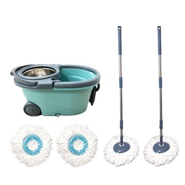 【夏夏叫】新潮流 洗脫拖雙輪獨立拖把桶 下壓自動脫水 旋轉拖把(1桶2桿4布超值組)