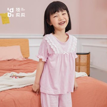 頂瓜瓜純棉女童韓系公主睡衣短袖短褲中褲兒童5分褲家居服薄款夏