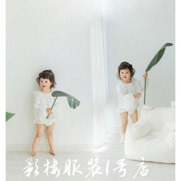 百日照拍攝道具服裝周歲百天照嬰兒女童寶寶兒童攝影荷葉邊連體衣