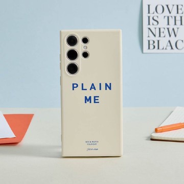 plain-me PLAIN純色矽膠SAMSUNG手機殼-白底藍字