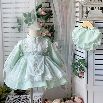 春季洛麗塔女童改良漢服連衣裙寶寶長袖兒童公主裙中國風蓬蓬裙