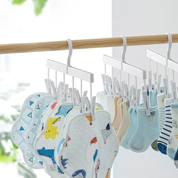 【日本霜山】ABS一字型晾曬架/吊襪架(6夾)-3入