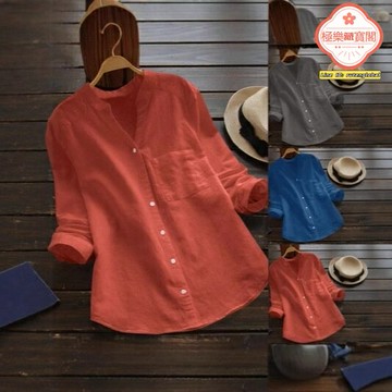 【復古文藝範】棉麻襯衫 休閒襯衫 寬鬆襯衫 復古襯衫 純色襯衫 文藝襯衫 亞馬遜爆款 舒適透氣 垂感面料 日常百搭通勤