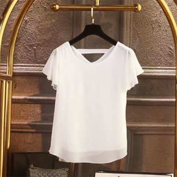 Georgia夏季新款大碼女裝飛飛袖雪紡衫寬松顯瘦上衣外穿T恤短袖女