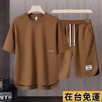 🔥台灣發出🔥 男生套裝 男套裝 套裝男 短褲男 夏季冰絲 男生短褲 2025套裝短袖夏季新款短褲冰絲男士運動休閑兩件