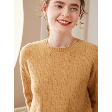 RL勞倫同款麻花羊絨衫女圓領100純羊絨寬松加厚氣質毛衣秋冬新款