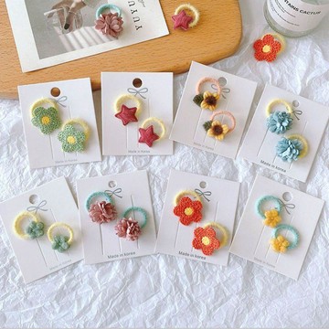 🍭臺灣出貨🍭【5對裝】兒童頭花朵星星髮圈毛絨絨拇指圈女童不傷發小皮筋發繩 寶寶髮圈 小髮圈 拇指髮圈 幼兒髮圈 女童