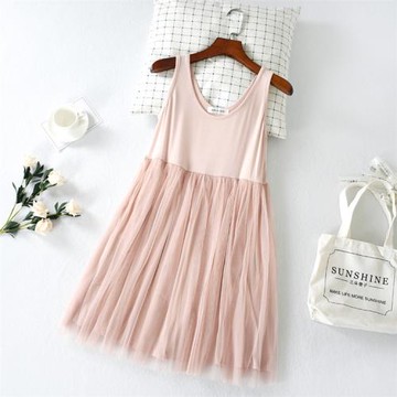 短款網紗打底背心裙白色內搭吊帶裙莫代爾秋冬仙女連衣襯裙公主裙